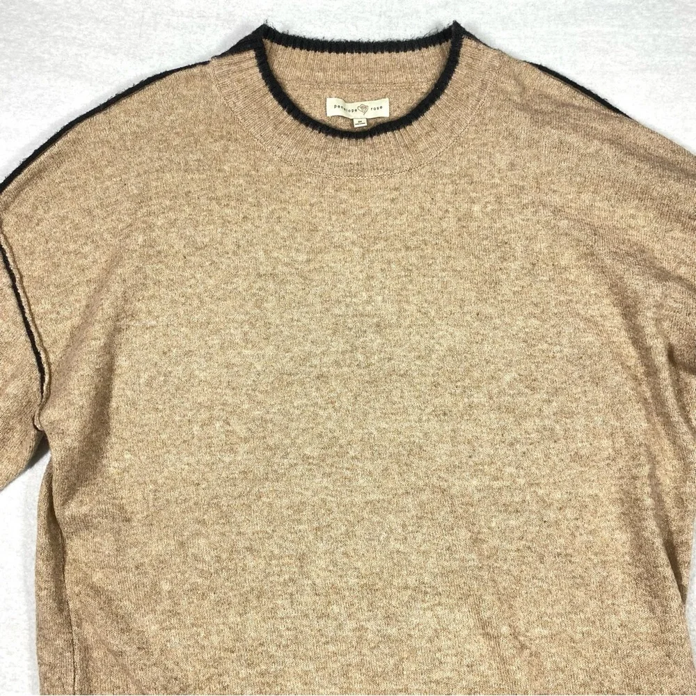 Penelope Rose Midi Knit Sweater Dress Women's 2X Tan & Black Trim Crew Neck NWT - Picture 2 of 13